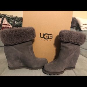Gray Suede UGG wedge booties